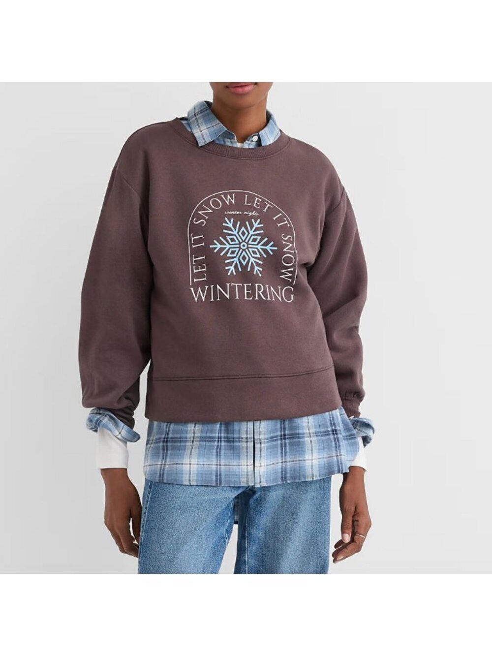 NWT LOFT Let It Snow Terry Puff Sleeve Sweatshirt Size XS Brown